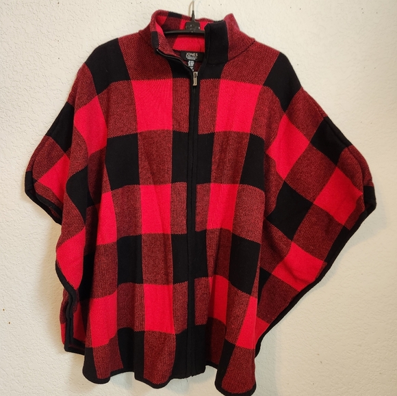 Jones New York Red/Black Checked Zip-Up‎ Ponch, Size S/M - Picture 1 of 10